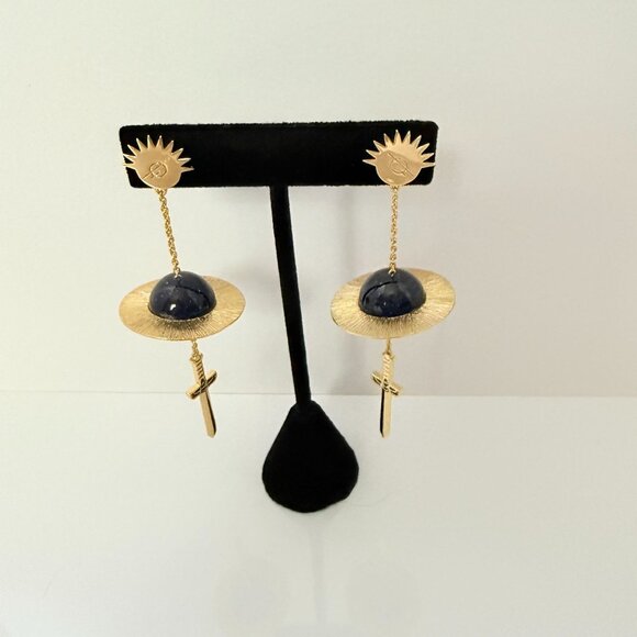 Milk Tooth Precipice Planet & Dagger Design Statement Earrings Sparkle Galaxy - Picture 3 of 15